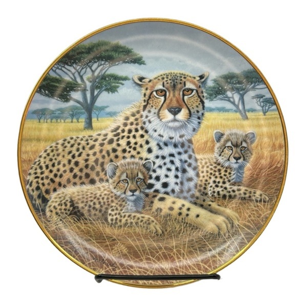 Franklin Mint Heirloom National Wildlife Federation Cheetah & Cubs Figurine RARE - Picture 1 of 4